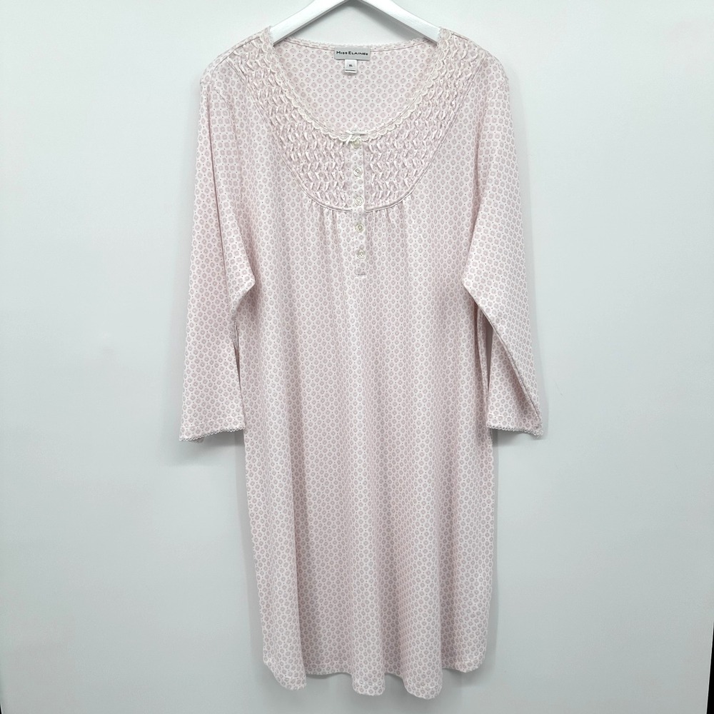 Miss Elaine Gown Nightgown Size‎ XL Pink Cotton Blend Knit Cottagecore Romantic